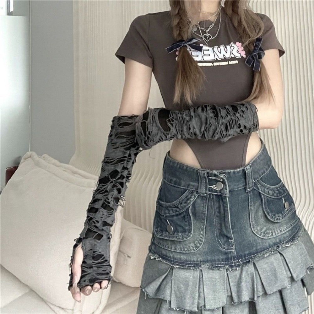 Long Punk Gloves Distressed St - Fingerless Glove Knit recension och pris