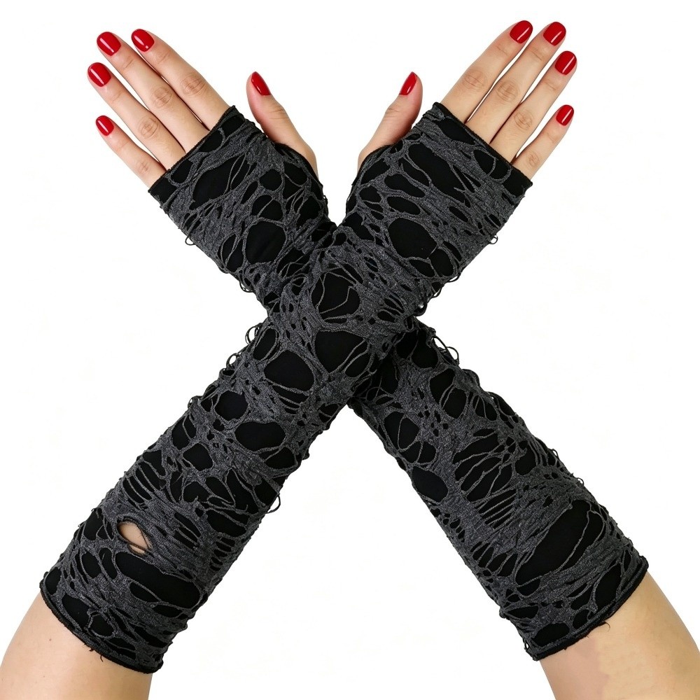 Long Punk Gloves Distressed St - Fingerless Glove Knit recension och pris