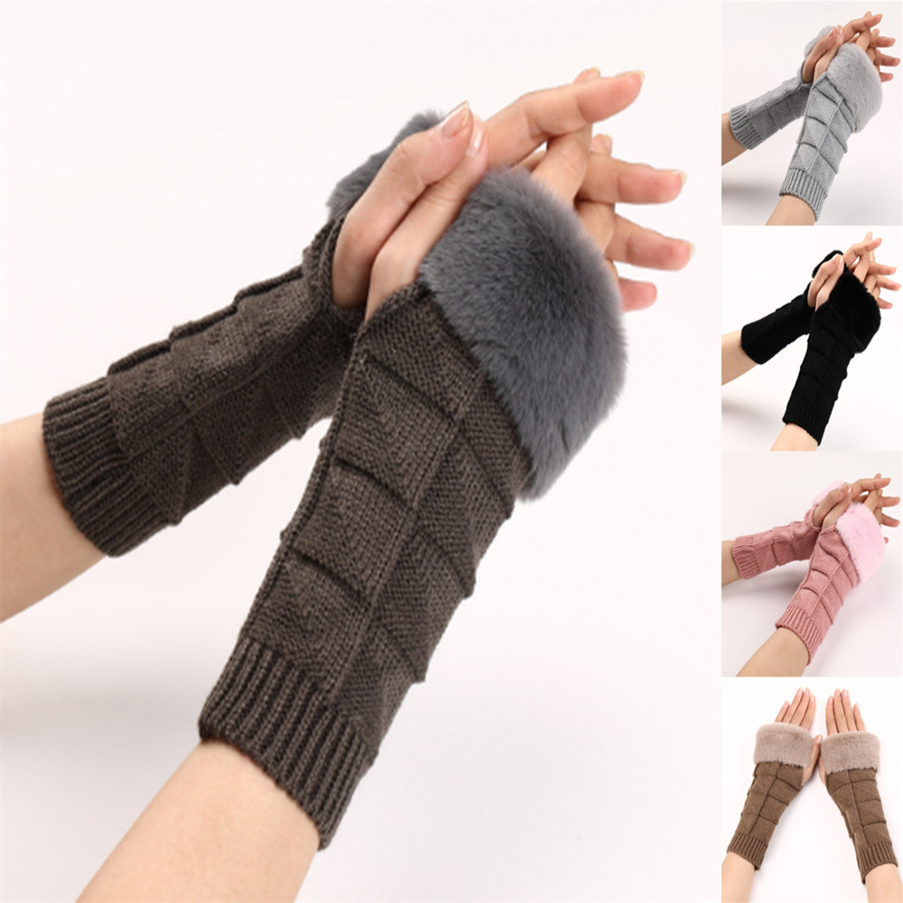 Woman Ladies Furry Fingerless  - Fingerless Glove Knit recension och pris