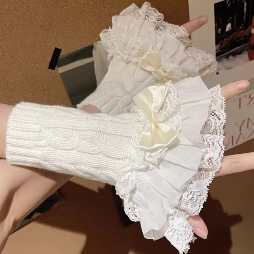 1 pair Lace Ruffle Hand Sleeve - Fingerless Glove Knit recension och pris